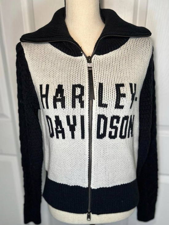 Harley-Davidson Sweaters - Harley-Davidson Black & White Colorblock Knit Zip Sweater